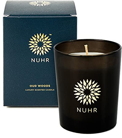 NUHR Home Scented Candles Oud Woods Luxury Candle Gifts, Rich Scent Aromatherapy Pamper Gifts for Women, Men Decorative Candles, 50 Hours Burn, Handmade, Vegetable Wax, 200gm