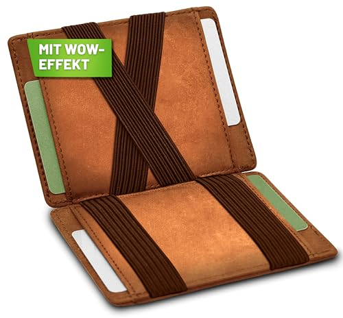 GenTo FLAPLET - Geldbörse mit/ohne Münzfach - TÜV geprüfter RFID NFC Schutz - Magic Wallet - Magischer Geldbeutel - Inklusive Geschenkbox - Smart Wallet - Portemonnaie für Herren/Damen (Hellbraun)