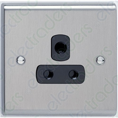 Deta SD1331SSB Round Pin Unswitched Socket - 5 Amp (Stainless Steel/Black Insert)