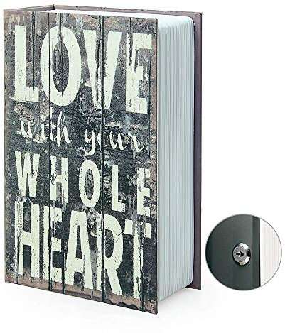 Small Sized Diversion Book Safe Storage Box, Dictionary Secret Safe Can with Security Combination Lock/Key, Diversion Book Hidden Safe (Key, Love)