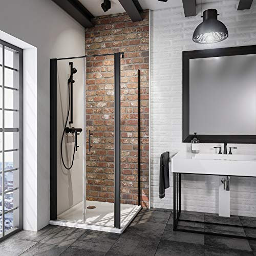Schulte porte de douche battante et paroi latérale 90 x 90 x 193 cm, noir, 2 battants, verre de sécurité 5 mm transparent antical, plage de réglage 88.7-90.5 sur receveur, largeur d'accès 76.4 cm