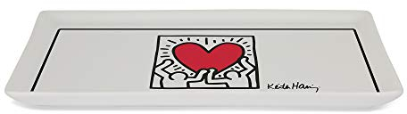 Egan Vassoio Collezione Keith Haring. Oggetto Realizzato in Porcellana di Colore Bianco e Rosso. Dimensione: 1,5X8,5X18,5 cm. La referenza è PKH62R/2