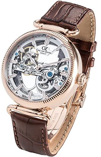 Carl von Zeyten Herren Analog Automatik Uhr mit Leder Armband CVZ0031RWH