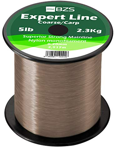 BZS Expert Carp Coarse Fishing Line Nylon Monofilament - Strong Tension High Load String Spool 4lb 5lb 6lb 8lb 10lb 12lb 15lb 20lb 25lb 30lb 40lb 50lb 60lb - Brown