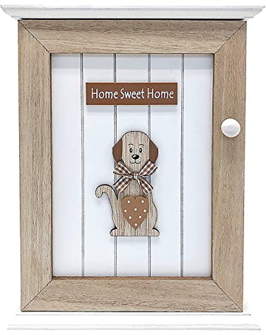 SPOTTED DOG GIFT COMPANY Schlüsselkasten Hund Natur, Schlüsselbox Holz mit Hundemotiv, 6 Schlüsselhaken, Schlüsselschrank Magnetverschluss Wand, Schlüsselaufbewahrung Hundedeko Hundeliebhaber