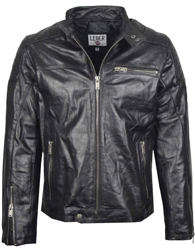 LEDER24H Herren Lederjacke Motorradjacke weichem Schwarz 9050 (Schwarz, 3XL)
