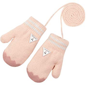 Moufle Épais Enfant Tricoté Hiver Chaud Mignon Motif Renne Épaissi Avec Anti-Perdue Chaîne Petites Moufles Pour Enfants Filles Garçons Du Cou Cadeau de Noël 3-6 Ans