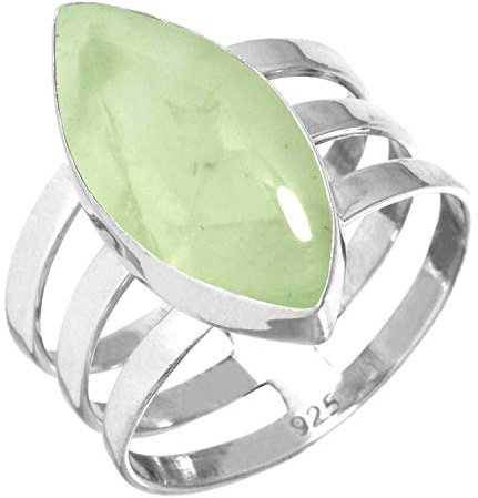 Jeweloporium Grüner Prehnit Silberring Größe 54 (17,2), 925 Sterling Silber Ring für Damen, Echter Marquise Stein Boho Schmuck
