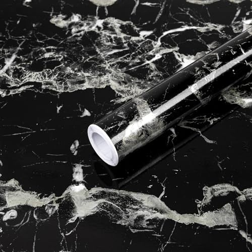 Fantasnight Marble Effect Self Adhesive Vinyl 40 X 300cm Sticky Back Plastic Black Marble Contact Paper Waterproof Peel and Stick Wallpaper Self Adhesive Vinyl Wrap for Kitchen Worktop