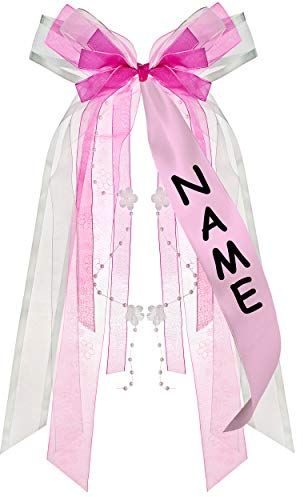 alles-meine.de GmbH große XL - 3D - Geschenkschleife/Schleife - rosa/pink & hell blau - inkl. Name - 24 cm breit u. 50 cm lang - mit Satin Bändern + Perlenband + Tüllband - f..