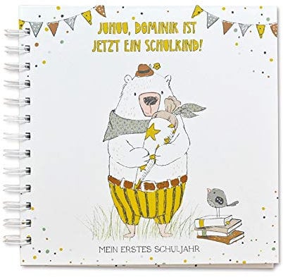 FEENSTAUB Erinnerungsalbum blanko, erstes Schuljahr, personalisierbar, Fotoalbum Kinder, Geschenke zur Einschulung, Schultüte Füllung, Einschulung Erinnerungsbuch, Einschulung Gästebuch gelb