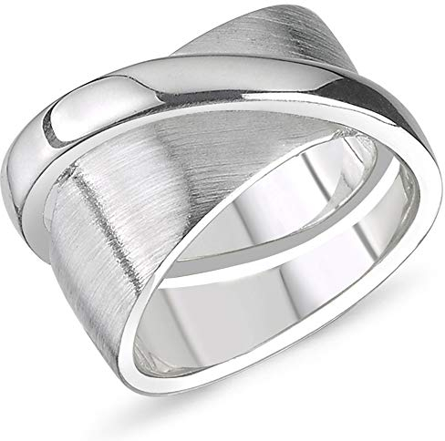 Vinani Design Doppel-Ring flach und abgerundet glänzend mattiert 925 Sterling Silber Größe 60 (19.1) 2RCA60