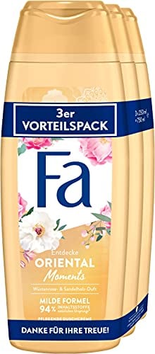 Fa Gel doccia nutriente Oriental Moments con il delicato profumo di rosa del deserto e legno di sandalo, 3 pezzi (3 x 250 ml)