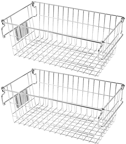 Orgneas Stackable Chest Freezer Organizer Bins, Metal Wire Baskets with Tag Slot for Snacks, Vegetables and Fruits, Large Size 2 Sets