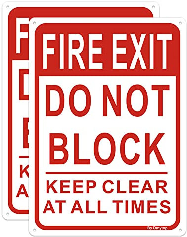 Cartello Fire Exit, Do Not Block Door Signs, Keep Clear at All Times, 250 x 180 mm in alluminio antiruggine, resistente alle intemperie e allo sbiadimento, facile da montare, confezione da 2