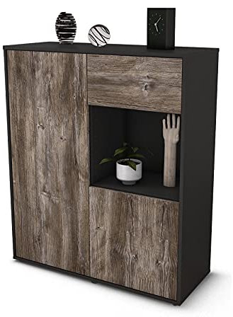 Stil.Zeit Highboard Larina, Korpus anthrazit matt, Front Holz-Design Treibholz (92x108x35cm), Push-to-Open Technik & Leichtlaufschienen