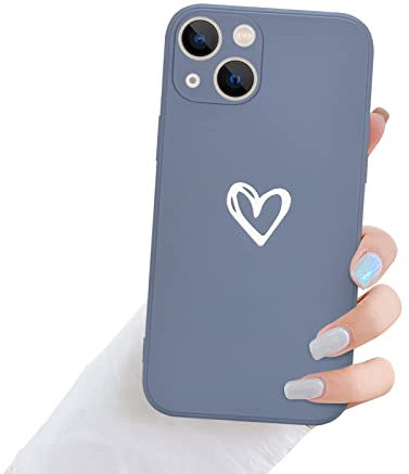 Newseego Case Compatible with iPhone 13, Cute Love-heart Shape Pattern iPhone 13 Soft Liquid Silicone Case Flexible Anti-fingerprint Bumper Shockproof Protective Case for iPhone 13-Gray.