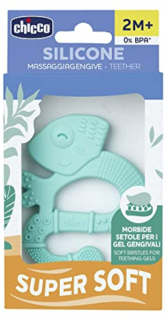 Chicco Super Soft Anneau de dentition en silicone avec relief et textures pour bébé avec gencives sensibles, facile à saisir, ergonomique, bébé 2 mois+, design Iguana