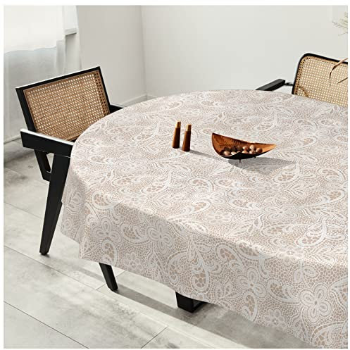 Wachstuchtischdecke Wachstuch Tischdecke abwaschbar Wachstischdecke Plastik-Tischdecken Glatt Oval 140x280cm Schnittkante Häkelspitze Optik
