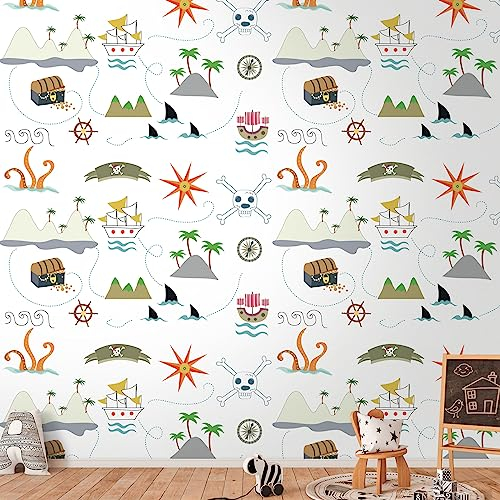 Livingwalls Vliestapete - Piraten Tapete in Creme, Grau und Grün - Wandtapete für verschiedene Räume - Wandbild XXL 2,80 m x 1,59 m