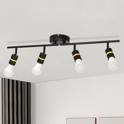 HiBay Deckenstrahler 4 Flammig Schwarz Deckenleuchte E27 Verstellbar Deckenspots Modern Metall Deckenlampe Lang für Küche Wohnzimmer Schlafzimmer (Ohne Leuchtmittel)
