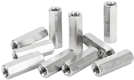 Tissting 20 Stück Langmutter M5 x 0,8 Innengewinde 8mm OD 25mm Lange Sechskant Stangenmutter Verbindungsmuttern 304 Edelstahl Silber Kupplungsmutter Set für Ersatz Wartung