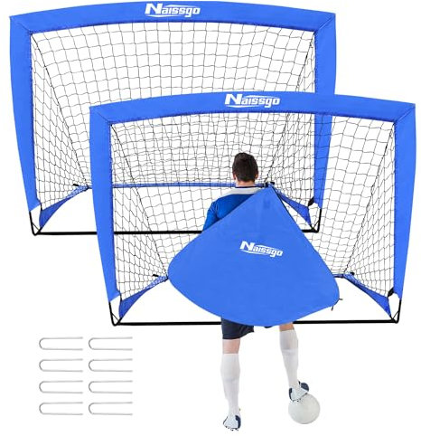 Naissgo Football Net Goals Pop up Football Goal, Training Equipment for Kids Teens,Foldable Soccer Goal, Portable Gate for Garden, Backyard, Playground,Beach （Blue）