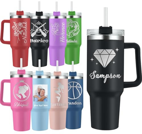 Bicchiere da 40 Once Personalizzato con Manico e Cannuccia Bicchieri in Acciaio Inossidabile Isolati Personalizzati con Manico Bicchieri con Foto con Logo Personalizzato per Uomo e Donna