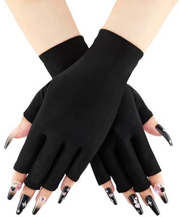 COOLJOB UV-Handschuhe für Gel-Nägel, UV Schutzhandschuhe für Maniküre, Hautpflege für Nagellampe,Fingerlose Handschuhe für Damen schützen die Hände vor Sonne und Nageltrockner Schaden, Schwarz, 1 Paar