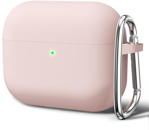 Oakxco für Airpods Pro 2 Hülle Karabiner, Wasserdicht und Stoßfest Silikon Protective Case, Airpods Pro Case Dünn Weiches, Elegant Kawaii Einfarbig Design für Damen Frauen Girl, Sand Pink