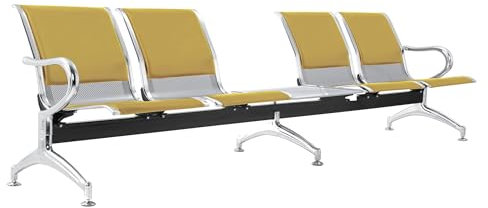 FBasic Bank 5-Sitzer Stahl 299x71x78H silber für Wartezimmer | zur Montage: 5 Sitze + Tisch | Mit Sitzkissen und Rückenlehne SENAPE | Bank mit Armlehnen