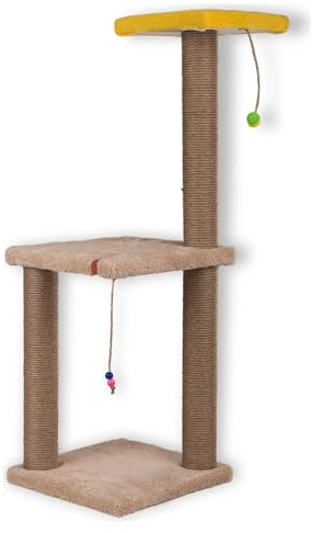 Pugalo Kratzbaum, 2 stöckig 82 cm lang mit Canip für Katzen, Kratzstamm aus Juteseil (Sahne)