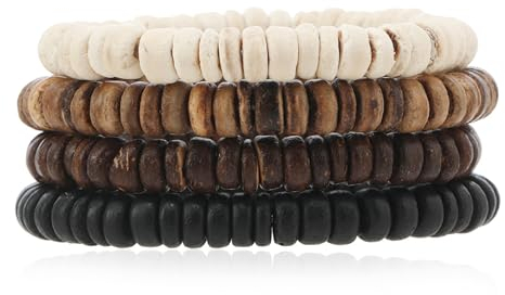 EGOINA Holzperlen Armband 8mm Multi-Layered Stretch Armband für Herren und Damen elastische 5pcs