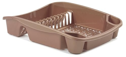 ZARVICZONIA Large Plastic Dish Drainer and Cutlery Rack Kitchen Sink Utensil Holder Draining Cup and Cutlery Drip Plate Worktop Storage Organizer Grey, Black, Cream (48 x 39 x 12 cm) (Gold)