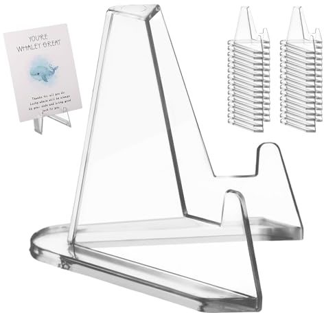 lasuroa 30 Stück Kartenständer, 5,5 cm Kleiner Transparenter Kartenhalter Acryl Visitenkarten Organizer Mini Staffelei Ständer Schreibtisch Bilderhalter für Medaillen, Sportkarten, Sammelkarten