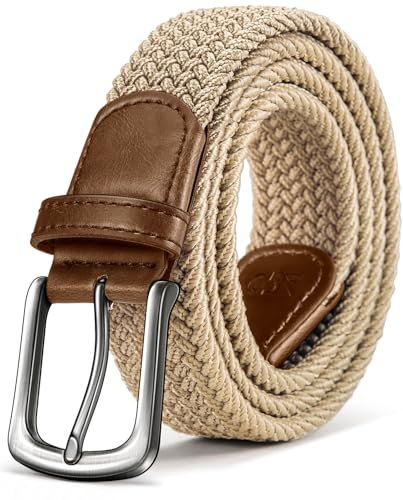 KEMISANT Elastischer Gürtel, Gürtel Herren Stretchgürtel ohne Löcher für Damen und Herren Lässige Hose,35mm(Beige,115cm/36-40 taille verstellbar)
