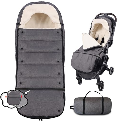 Aloskart Großer Fußsack Kinderwagen Winter, 110cm Länge, Grau | Baby Fusssack für Buggy und Schlitten, Einstellbare Länge, Ergonomisches Design, Rutschfester und Wärmer, Wasserdicht
