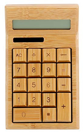 Calculatrice de bureau en bambou à 12 chiffres avec écran LCD et rouleau de papier à piles