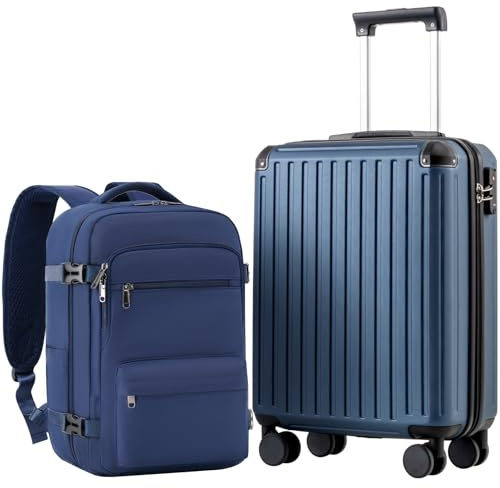 COOLIFE Cabin Suitcase 55x40x20 & Cabin Bag 40x30x20 EasyJet Ryanair PC+ABS | Hard Shell,4 Double Spinner, TSA Lock & Cabin Backpack, Durable–for Priority Boarding, Business Trips, Meetings & Long Travel