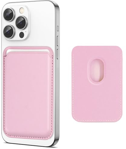 AFARER Magsafe Wallet Leder,PU kartenetui,RFID-Kartenhalter mit MagSafe Magnet,Kompatibel mit iPhone 16 15 14 13 12 Pro/Pro Max/Plus/Mini,Magnet Card Holder,Pink