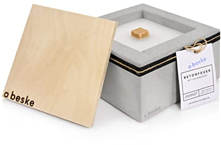Betonfeuer® - Das Original der Beske-Manufaktur | Modell 'Kula' | 20 x 20 x 11 cm mit Dauerdocht | Wiederbefüllbare Fackel | Unendliche Brenndauer | Recycling von Kerzenwachs