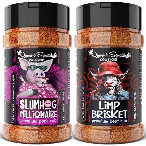 BBQ Rub TWIN PACK by Quasi & Squatch - SlumHog Millionaire (Pork Rub) & Limp Brisket (Beef Rub) X2 | BBQ Seasoning - Two Large Bottles for Barbecue = 440g