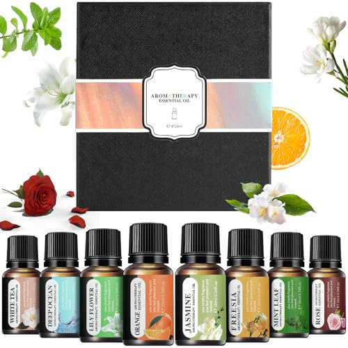 LOPHE Ätherische Öle Set 8 x 10 ml, Ätherische Öle Set für Diffuser, Reines Natürliche Duftöle Set für Seife, Kerzen, SPA - Eukalyptus, Lavendel, Zitronengras, Orange, Pfefferminze, Teebaum