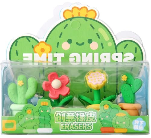 2 Stück – kleine Blumenradierer für Fleischpflanzen, niedlicher Kaktus, kleine Späne, Radiergummi, Sukkulenten, Topfpflanzenradierer – 2 Stück, grün