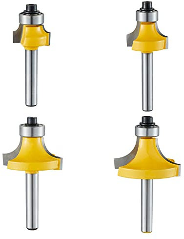 Yueqing Zhongji roundover router bit 1/4 shank router bits 1/4 shank 1/4-Inch-6.35MM Shank Roundover Edging Router Bit Set,Corner Rounding Edge Forming Bit Set, 1/8, 1/4, 3/8, 1/2 Radius (4 Pack)