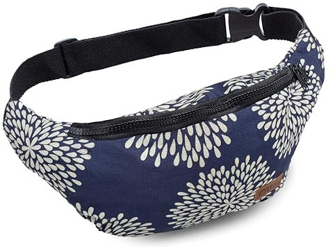 Leon Gürteltasche Bauchtasche Hüfttasche 100% Baumwolle Fanny Pack Belly Belt Moon Bag Bumbag Boho Hippie Tribal Damen Herren (GTBlauBlume)