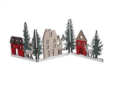 RiloStore Aufsteller Deko Häuser 44 x 16cm Weihnachtsdeko o834 - Holzhaus 15-20cm grau braun rot faltbar Shabby Chic Dekohaus Häuser Winterdeko Raumdeko Holzhäuser klappbar