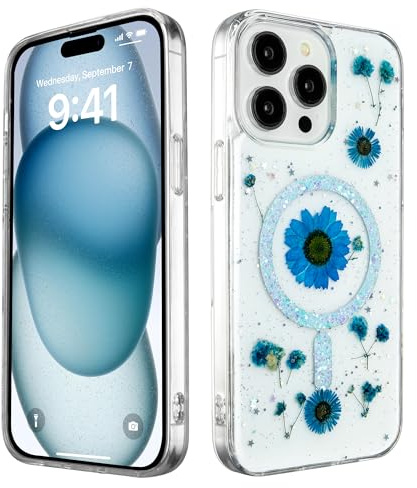 PIXFAB Case for iPhone 16 Plus, Glitter Bling Diamond Back Phone Cover [Compatible with MagSafe] Wireless Charging, [Slim Fit] Military-Grade Protection [Anti-Scratch] - Blue