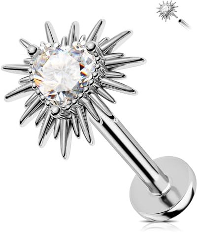 Jewseen Knorpelohrring CZ Herz Flache Rückseite Ohrring Gewindelose Nasenstecker 16G Labret Studs Tragus Ohrring Lippenpiercing Schmuck, 16G 8MM, Edelstahl