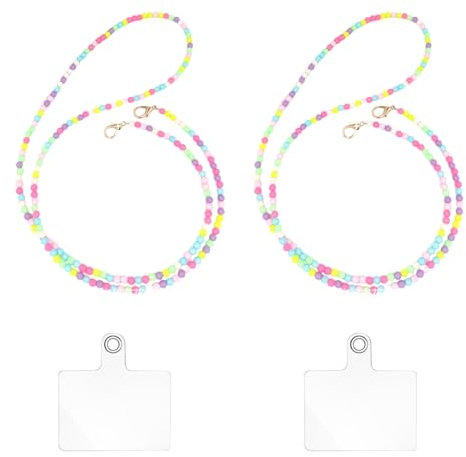 YFaith 2 Pièces Chaine Telephone, avec Fermoir Mousqueton Chaine Telephone Portable, Bijoux de Telephone Coloré, Environ 120 cm de Long, avec Entretoise Transparente, pour Téléphones Portables, Sacs